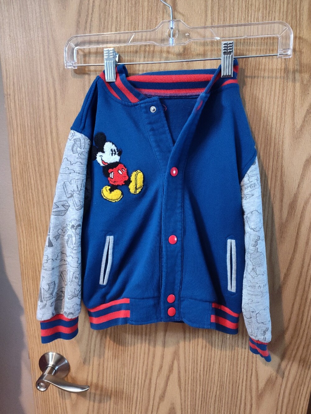 Blue Mickey Mouse Embroidered Varsity Jacket